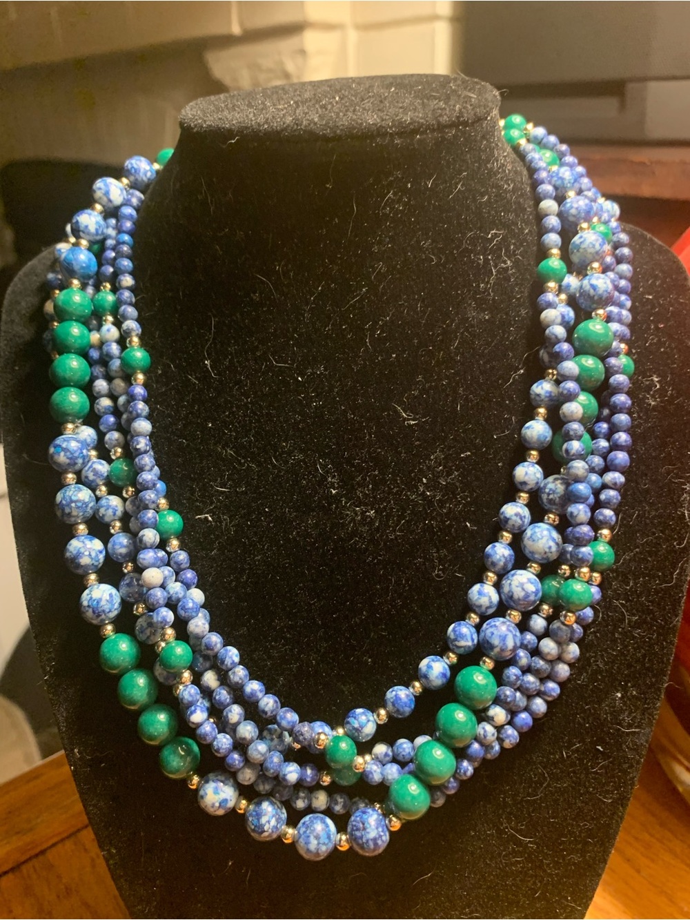 Multi-Strand Blue & Green Beaded necklace